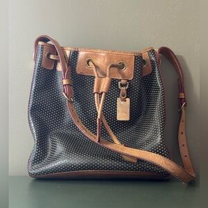 Dooney & Bourke Vintage Leather Drawstring Bucket Bag Black/Tan - Fair Condition